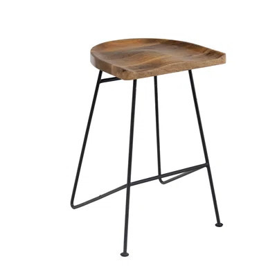 Modern Industrial Bar Stool With Stained Mango Wood Seat And Black Metal Base | Wayfair North America