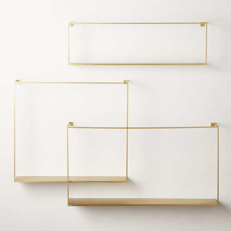 Antiqued Brass Large Floating Shelves Set of 3 + Reviews | CB2 | CB2