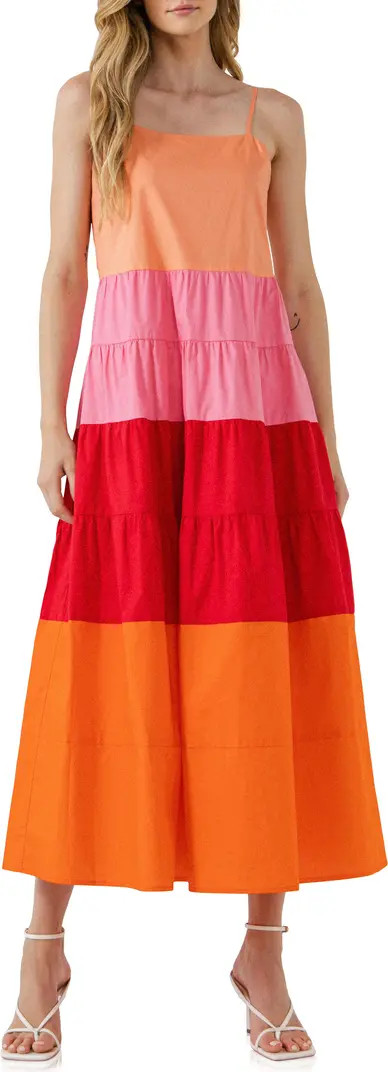 English Factory Colorblock Tiered Cotton Maxi Dress | Nordstrom | Nordstrom