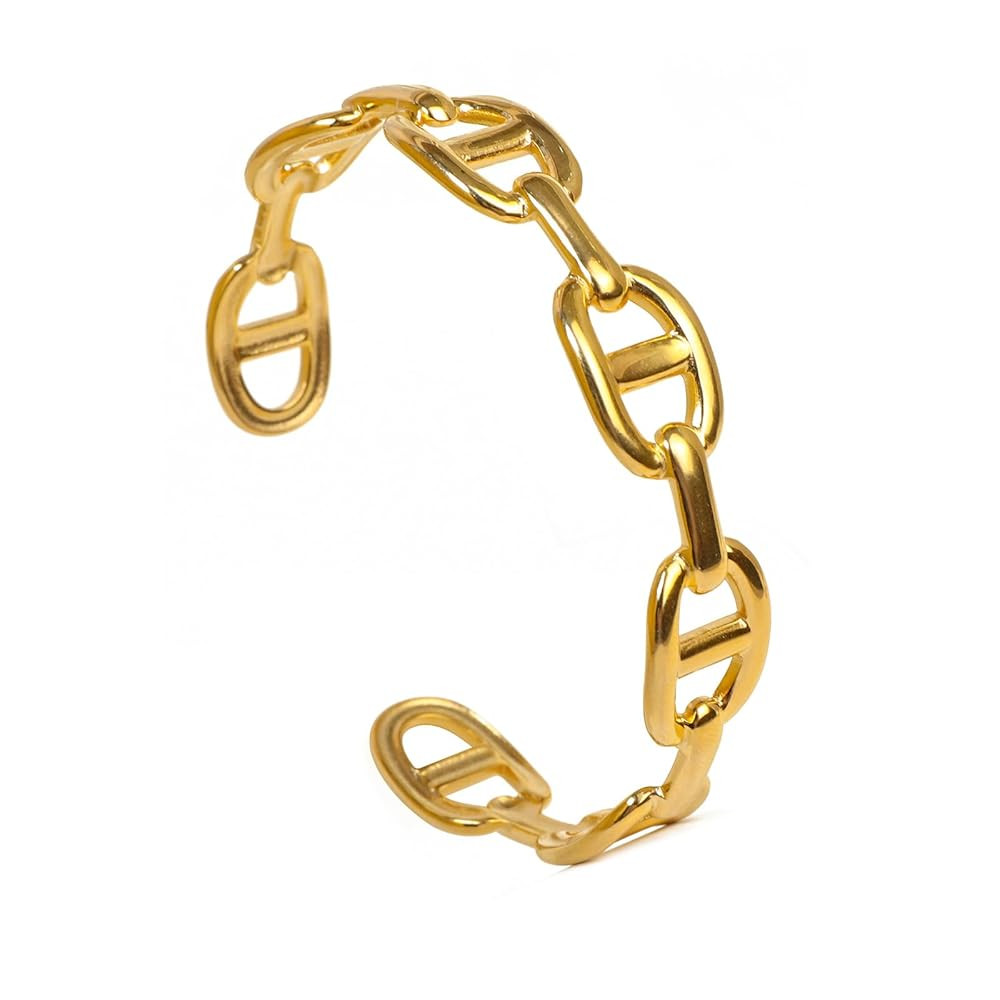 18K Real Gold Plated Open Cuff Bangle Bracelet for Women Adjustable Chunky Gold Bracelet Personal... | Amazon (US)