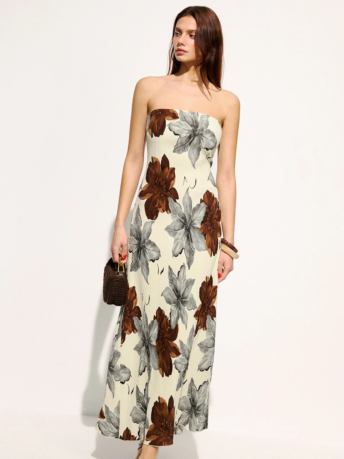 Strapless Floral Print Maxi Dress | Commense