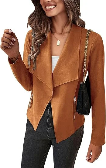 PRETTYGARDEN Women's Faux Suede Jackets 2025 Spring Fall Clothes Long Sleeve Open Front Cropped C... | Walmart (US)
