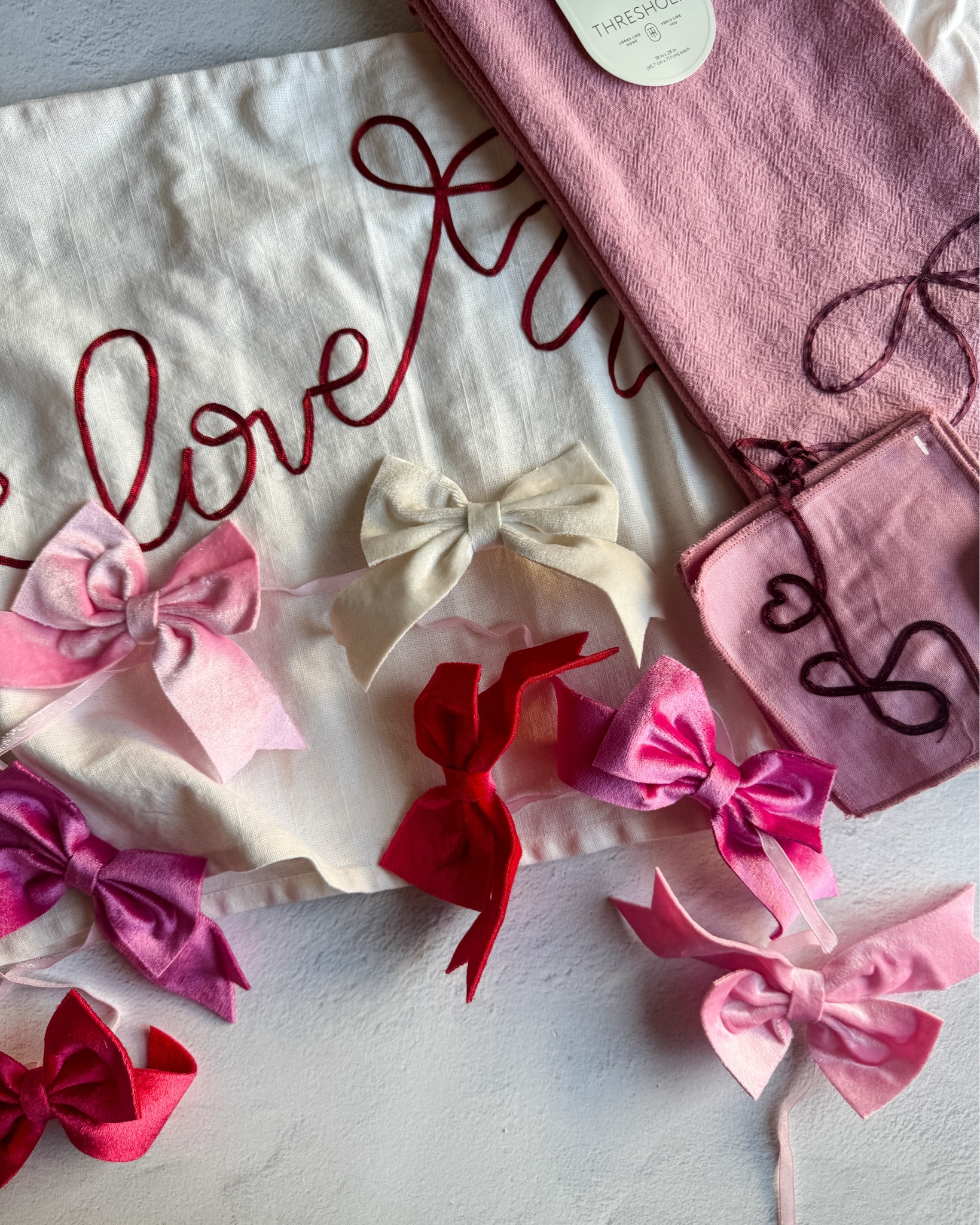 Threshold Cotton Tea Towels, Runner and Bow Garland Valentines Decor Target 

 

#LTKSeasonal #LTKHome #LTKFindsUnder50