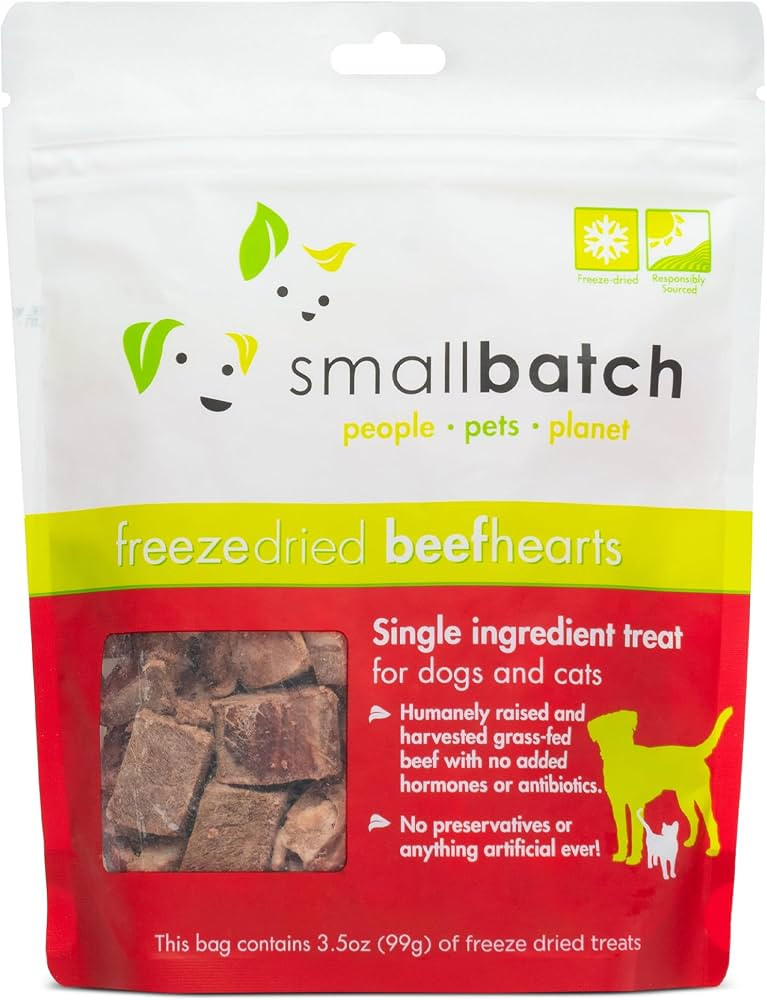 smallbatch Pets Premium Freeze-Dried Beef Heart Treats for Dogs and Cats, 3.5 oz, Made and Source... | Amazon (US)