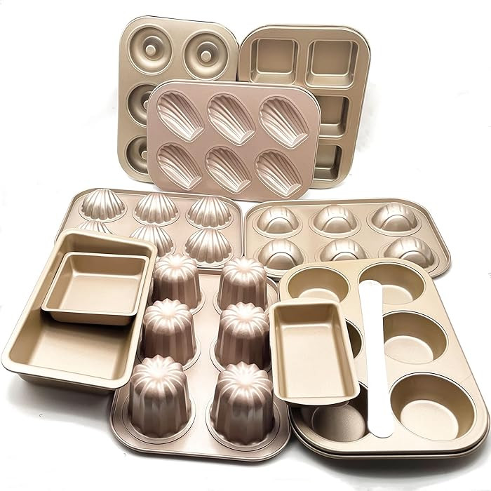 11Pieces Carbon Steel Cake Pans Set Muffin Canele Mold Donut Nonstick Mini Brownie Bar Pan Madlen... | Amazon (US)