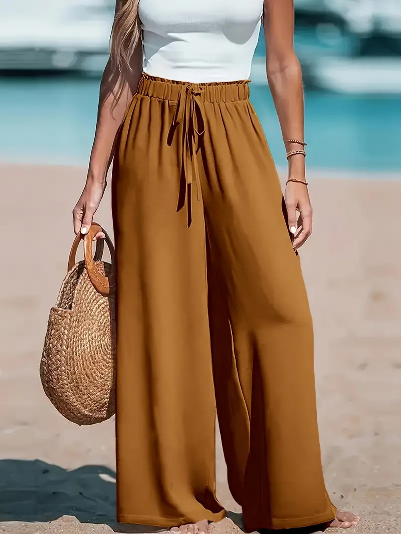 Drawstring Wide Leg Pants, Casual Solid Color High Waist Pants For Spring & Fall, Women's Clothin... | Temu Affiliate Program