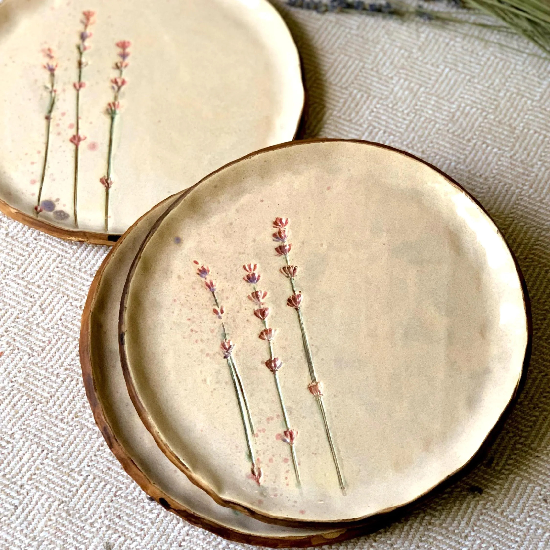 Ceramic Dinner Plate Set with Pressed Lavender Cottagecore Botanical Stoneware Dessert Plates Rustic Floral Dinnerware | Etsy (Global)