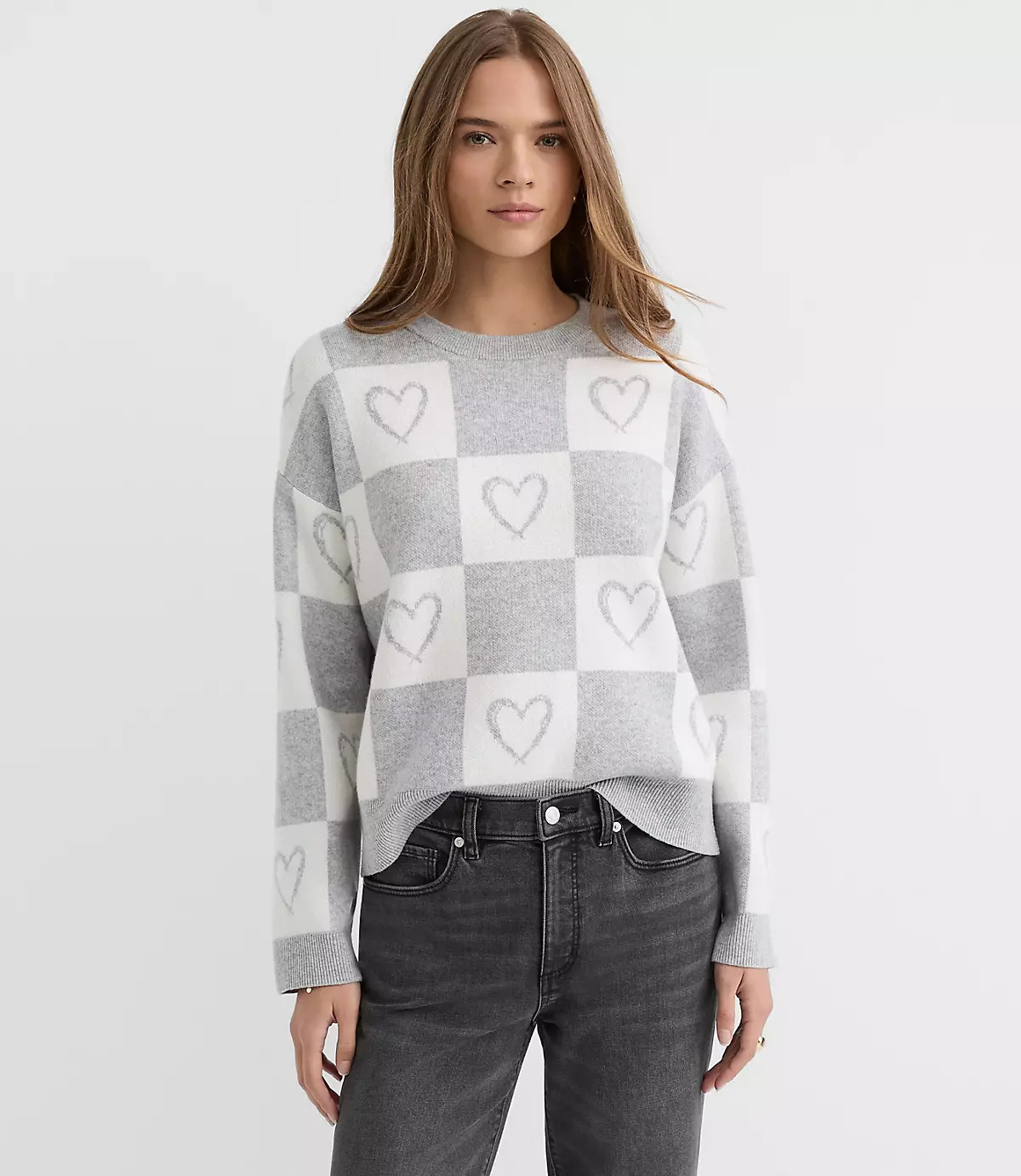 Heart Checkered Sweater | LOFT