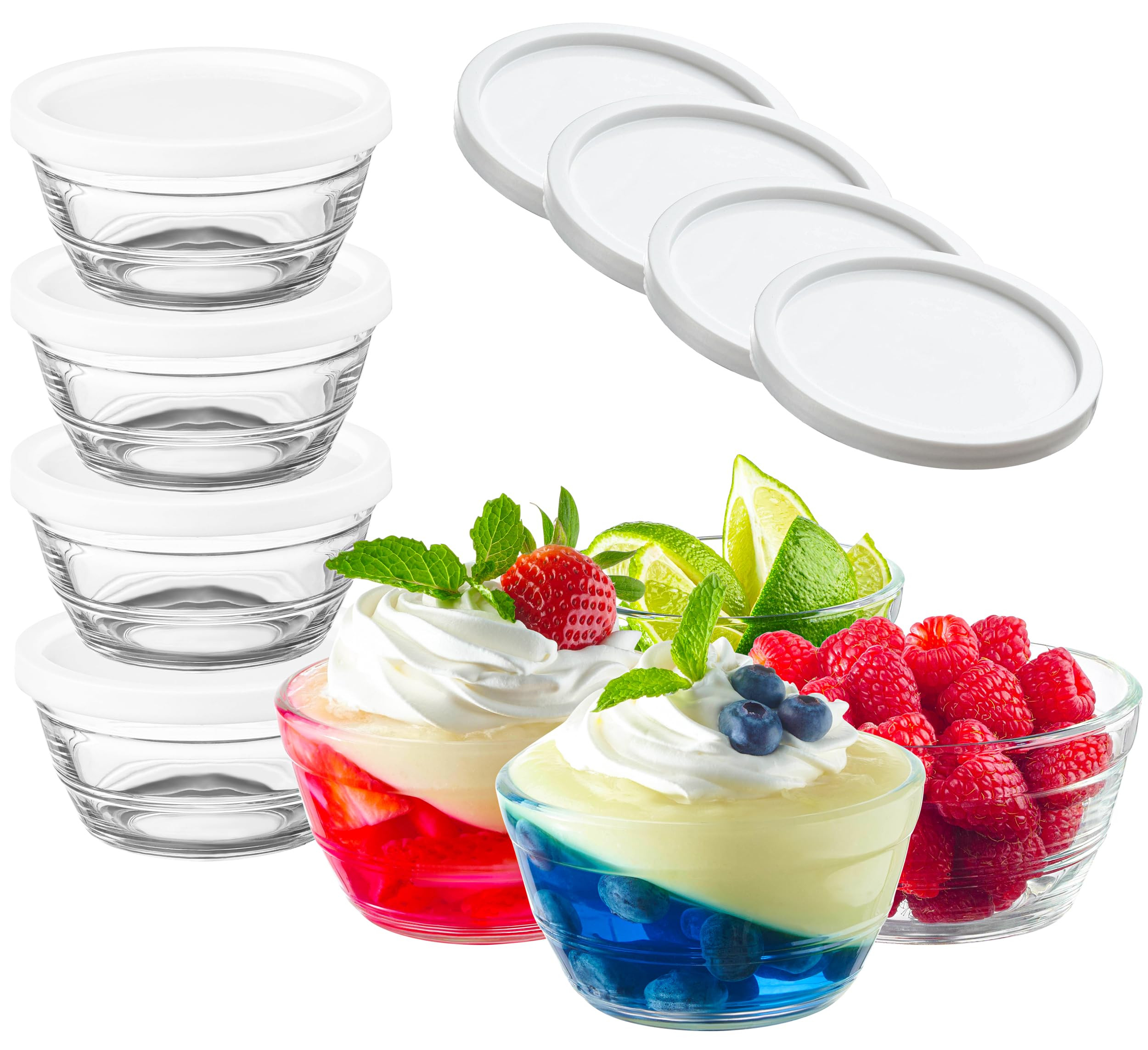 16pc Set of Small Glass Bowls with Airtight Lids - 8oz Stackable Custard Cups - 8 Clear Mise en P... | Amazon (US)