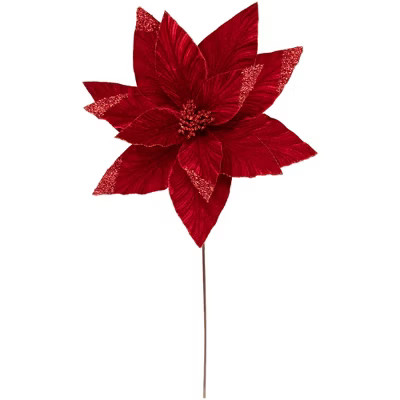 Northlight 24" Red Glittered Poinsettia Christmas Stem Spray | Target