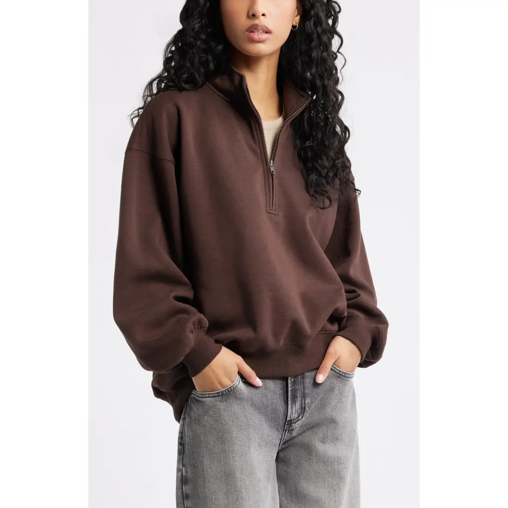 BP. Relaxed Quarter Zip Pullover in Brown Coffee at Nordstrom, Size Small | Nordstrom
