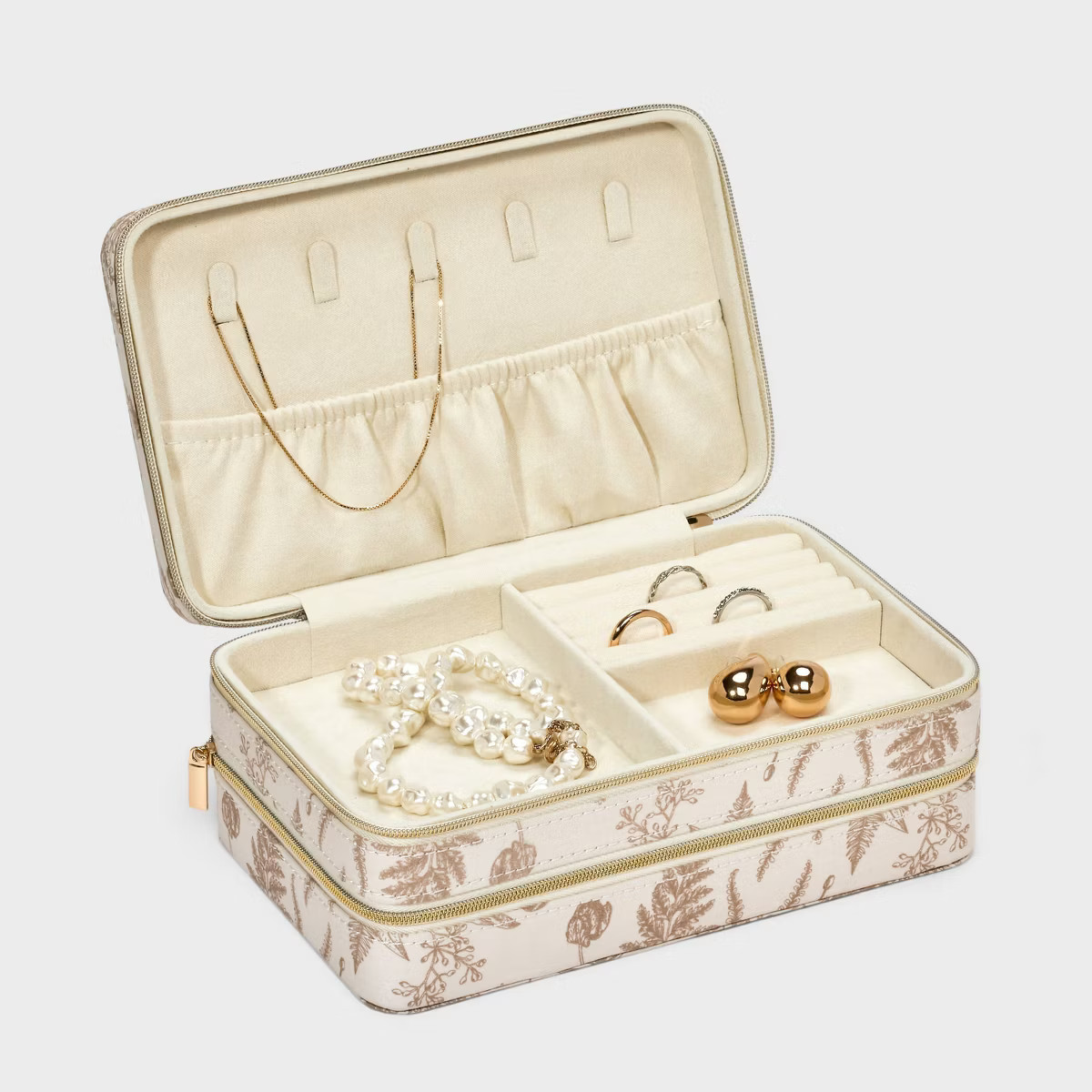 Floral Print Three Level Travel Jewelry Organizer - A New Day™ White/Brown | Target