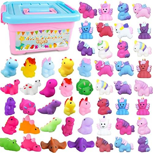 48pcs Mochi Squishy Toys, Kawaii Squishies Toys for Kids Party Favors Unicorn Dinosaur Squishy To... | Amazon (US)