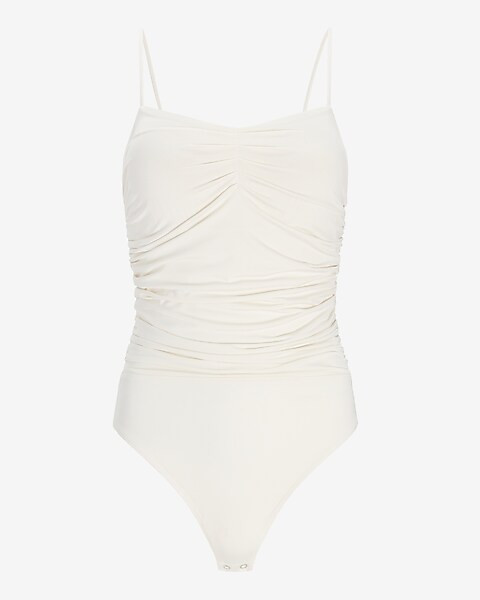 Body Contour Double Layer Ruched Thong Bodysuit | Express