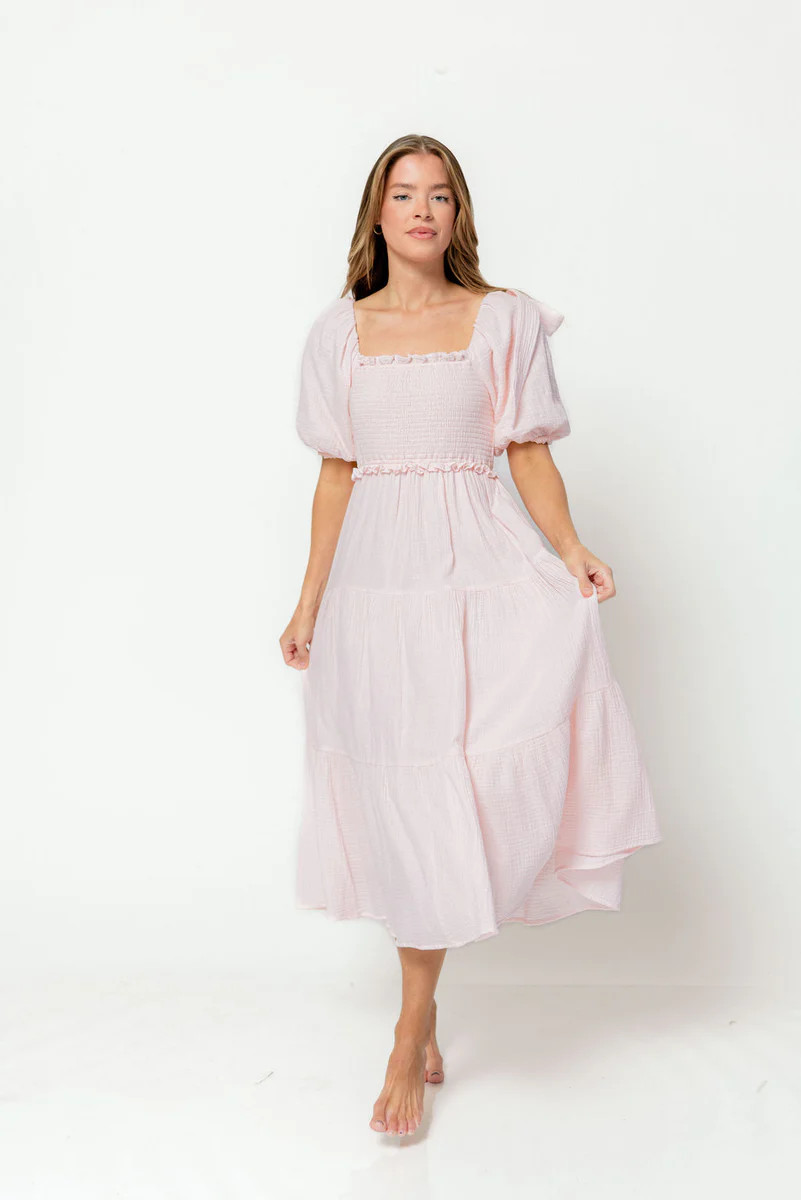 Elena 100% Cotton Midi Dress in Pale Pink *12/27 PRE-ORDER* | Worth Collective