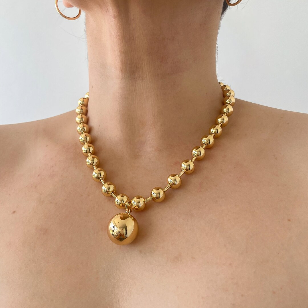 Oversized Stainless Steel Ball Chain, Statement Necklace, Chunky Necklace, Gold Necklace, Gift fo... | Etsy (US)