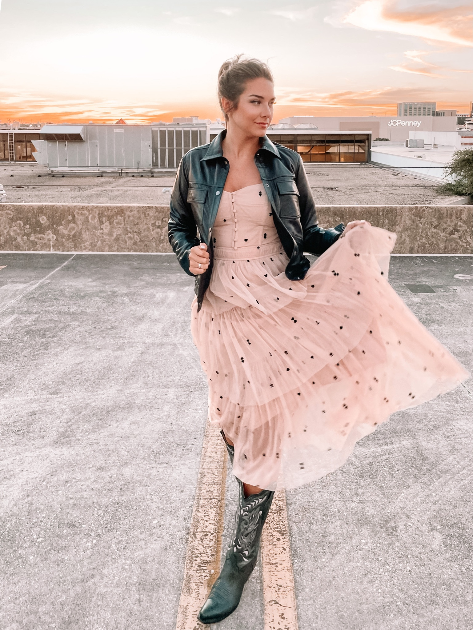 The cutest Anthropologie dress!  I paired it with a leather jacket and cowboy boots here to make it a little more casual, but would be so cute with heels! 

#LTKSeasonal #LTKwedding #LTKHoliday