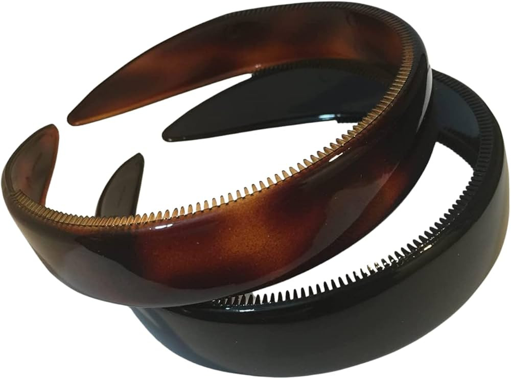 Parcelona French (Set of 2) Wide 1 Inch Tortoise Shell Brown and Black Hair Headbands with Inner ... | Amazon (US)