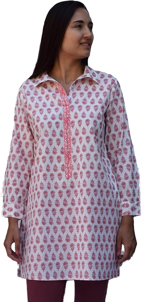 Ayurvastram Madhuri Hand Block Printed Shirt Tunic, Top, Kurti, Blouse | Amazon (US)