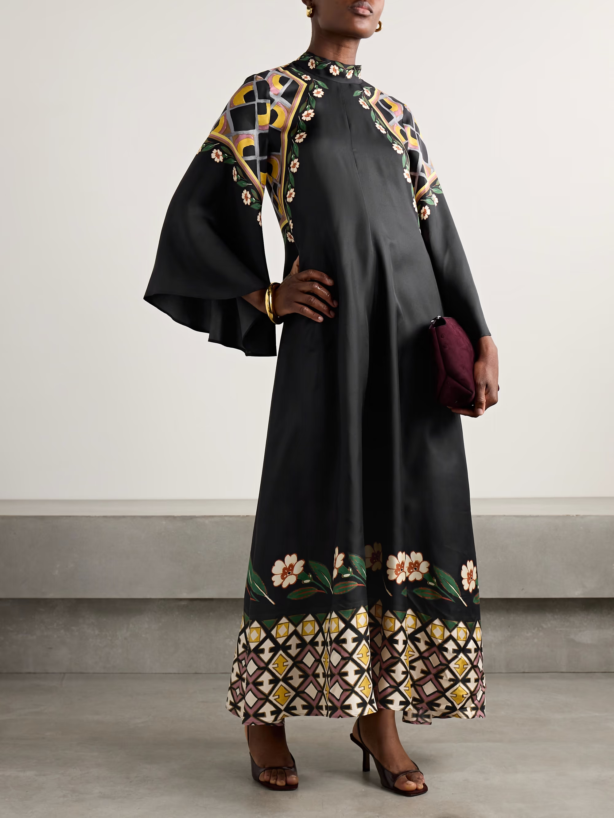 Magnifico tie-neck printed silk-twill maxi dress | NET-A-PORTER (US)