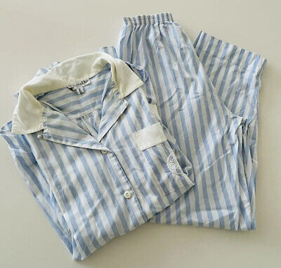 Vintage Christian Dior 2 Piece Pajama Set S Saks Blue White Stripe Cotton Clean  | eBay | eBay US