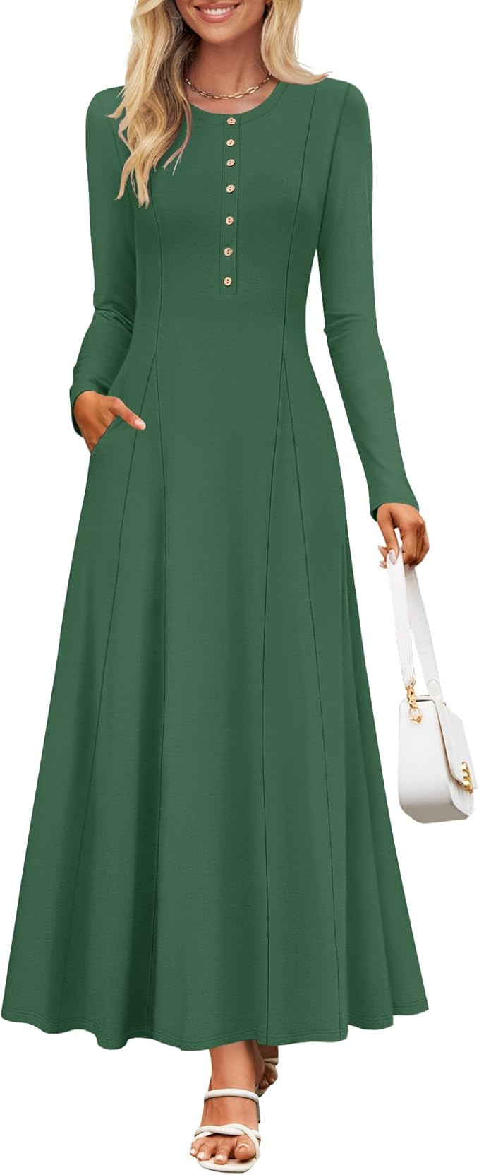 ZESICA Women's Elegant Maxi Dresses 2026 Fall Long Sleeve Button Casual A Line Boho Flowy Dress w... | Amazon (US)