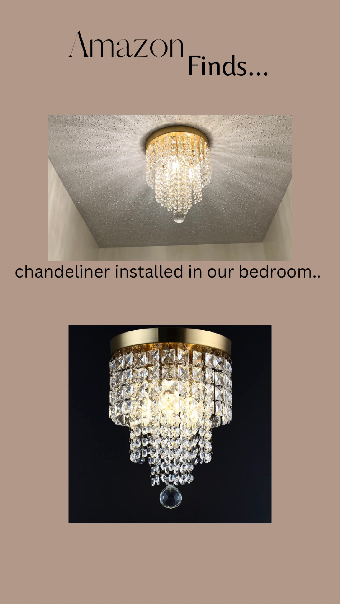 Beautiful chandelier. It’s very small but perfect for the bedroom corridor. Need a lot of patience to put the crystals on but it’s all worth it. Brighten up with an elevated look. Recommend!
#amazonfinds 
#bedroom #lightfixtures