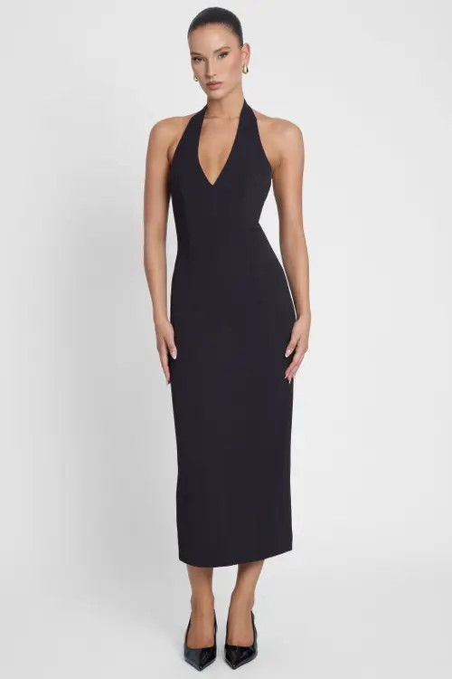 LEAU Heiress Halter Midi Dress in Black at Nordstrom, Size Small | Nordstrom