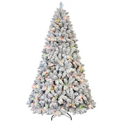 Pre-lit Flocked Pvc Christmas Tree Colorful Lights Rustic Charm Winter Wonderland | Wayfair North America