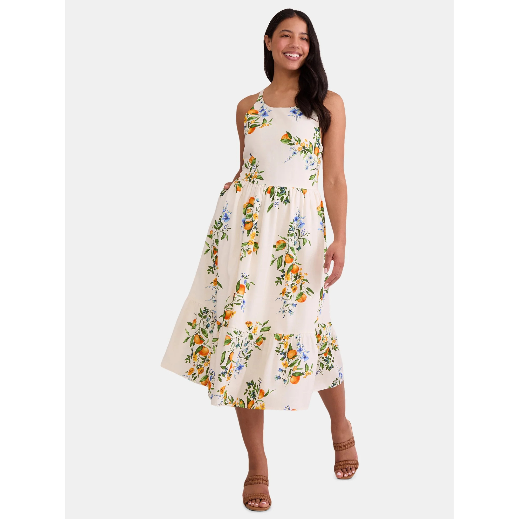 Time and Tru Women's Tie Back Midi Dress, Sizes XS-XXXL | Walmart (US)