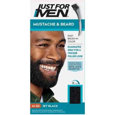 Just For Men Mustache & Beard, Beard Coloring for Gray Hair with Brush Included - Color: Jet Black,  | Walmart (US)