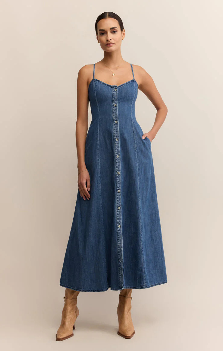 Angel Eyes Denim Midi Dress - Medium Indigo | Lilla & Beth