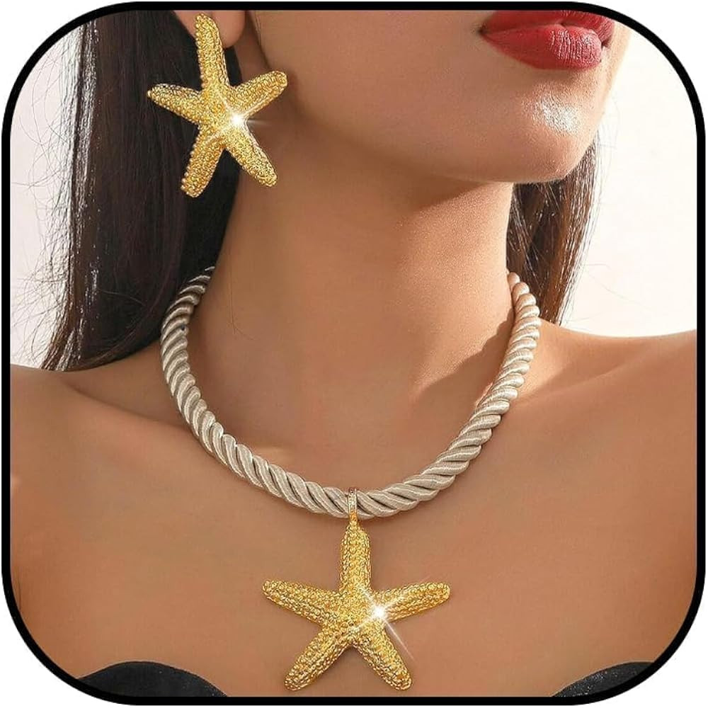Starfish Necklace for Women Summer Beach Essentials Dresses Boho Necklace Gold Shell Charm Neckla... | Amazon (UK)
