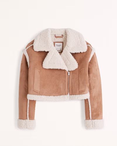 Women's Cropped Vegan Suede Shearling Jacket | Women's Coats & Jackets | Abercrombie.com | Abercrombie & Fitch (US)