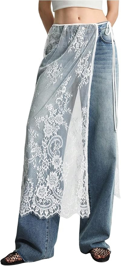 MakeMeChic Women's Lace Skirt Floral Mesh Wrap Tie Side Elegant Coverup Fall Skirts | Amazon (US)