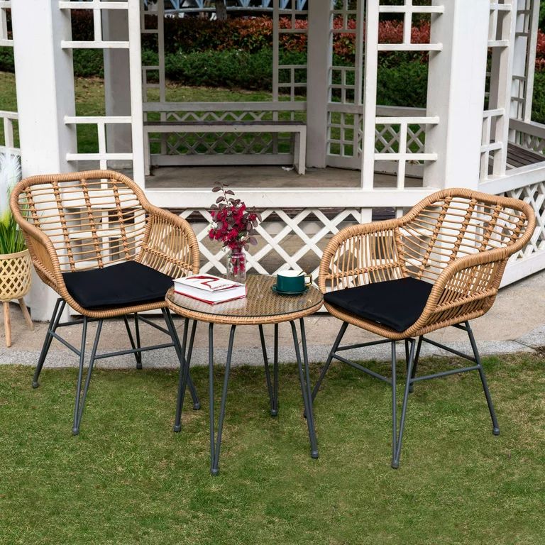 PROHIKER 3 Piece Patio Conversation Bistro Set Porch Furniture, PE Rattan Wicker Chairs with Outd... | Walmart (US)