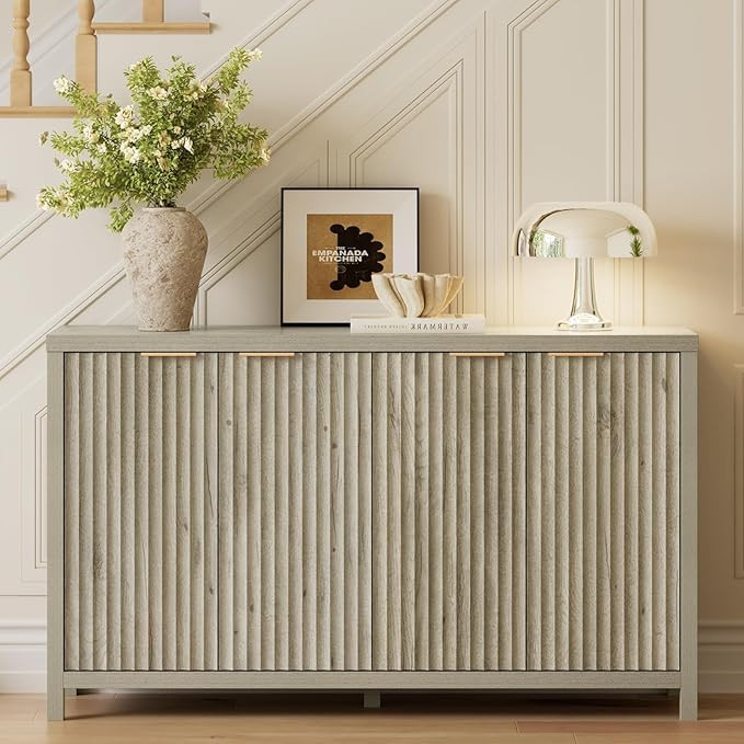 OAKHAM HOME Buffet Cabinet 56" Grey Ash Oak | Fluted Sideboard, Adjustable Shelves, 4 Doors, Mode... | Amazon (US)