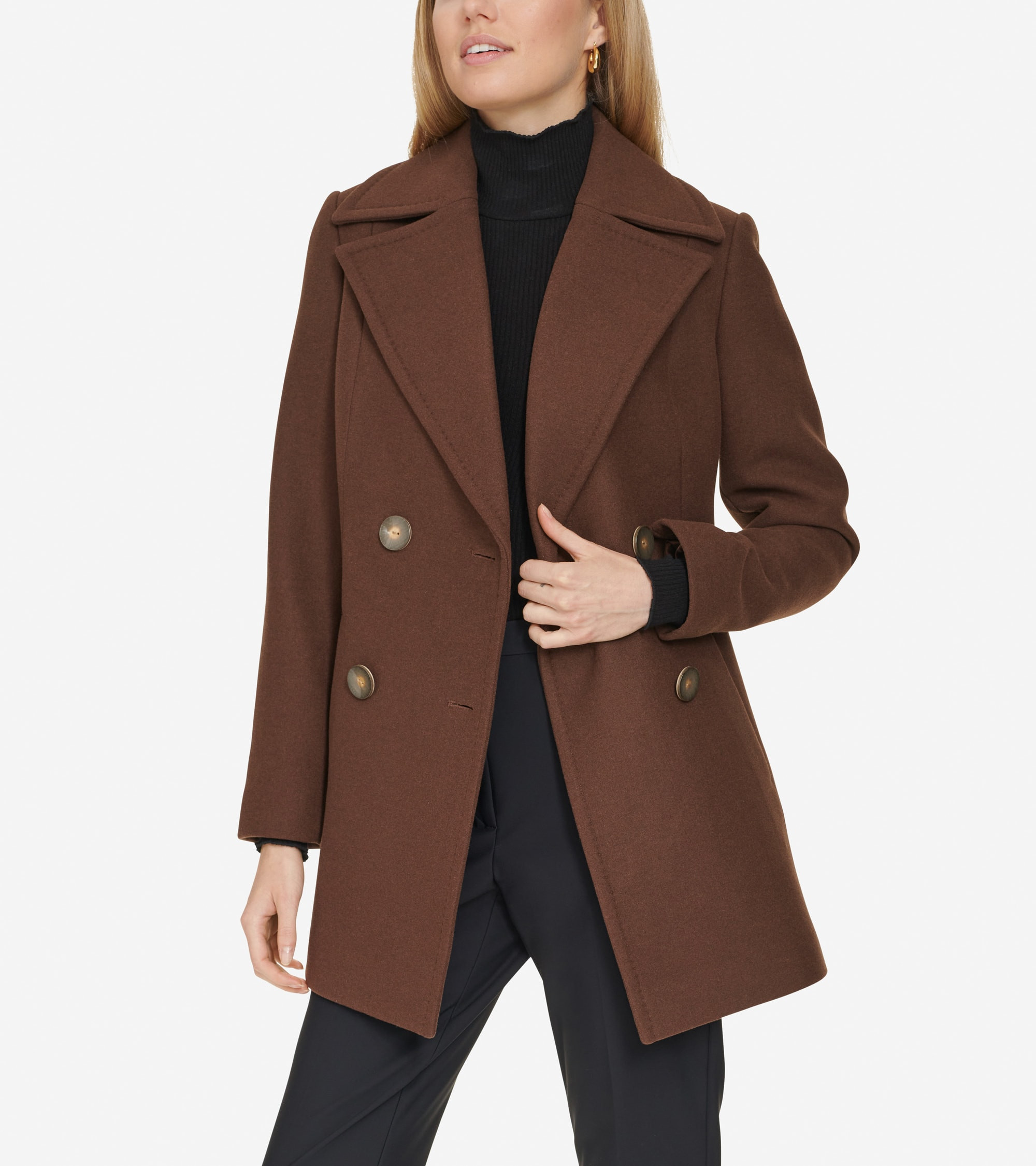 Fine Wool Twill Double Breasted Peacoat | Cole Haan (US)