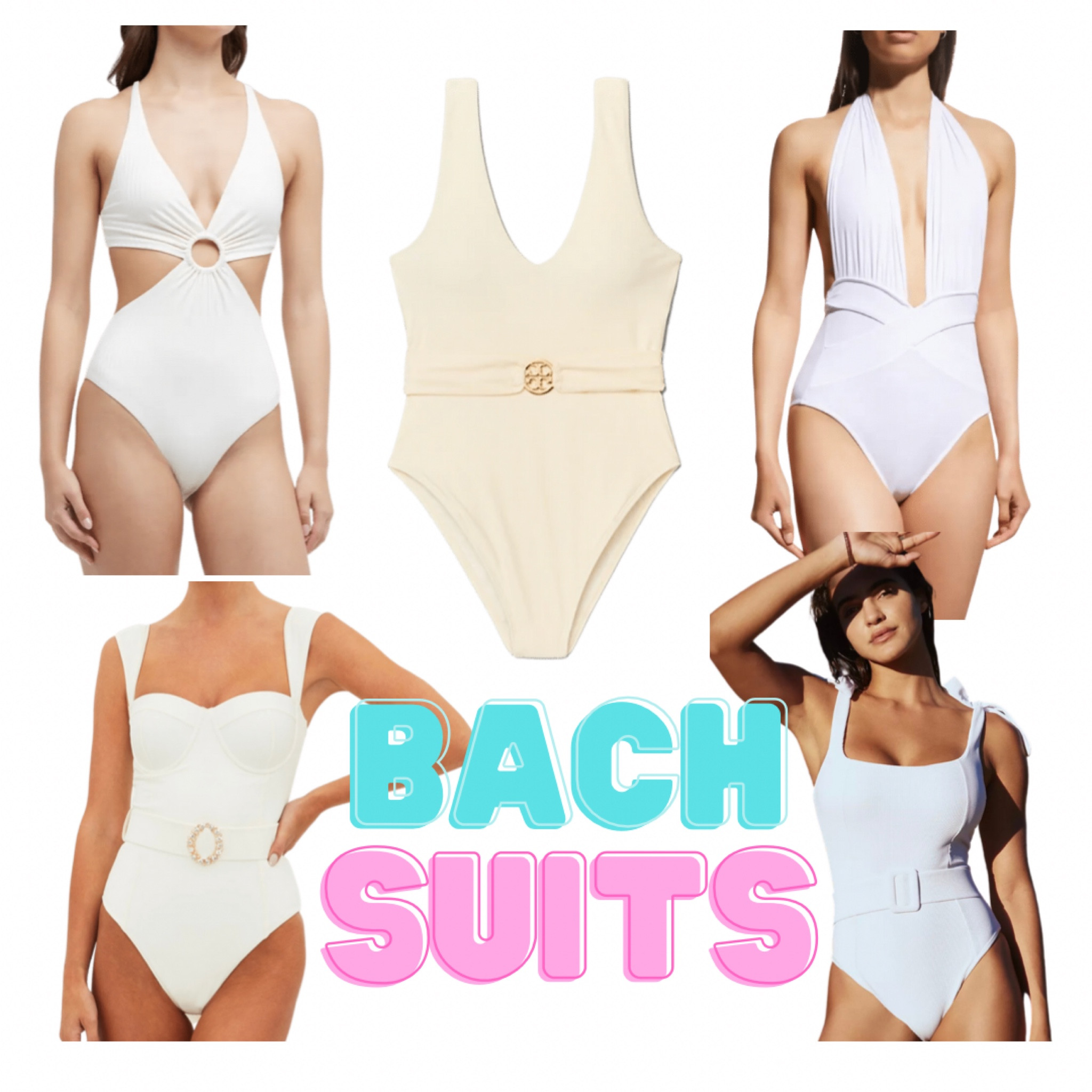 Bridal Bathing Suits! Say LESS! These pieces are staples and scream BEACH BACH 🏖 #bachelorette #bridetobe #whitebathingsuits 