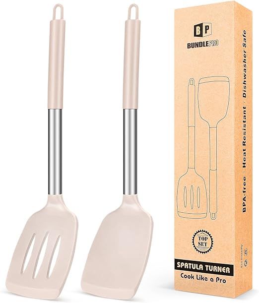 Pack of 2 Silicone Solid Turner,Non Stick Slotted Kitchen Spatulas,High Heat Resistant BPA Free C... | Amazon (US)