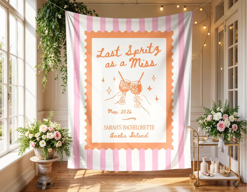 Spritz Bachelorette Theme Banner, Personalized Last Spritz as a Miss Tapestry Decoration, Custom ... | Etsy (US)