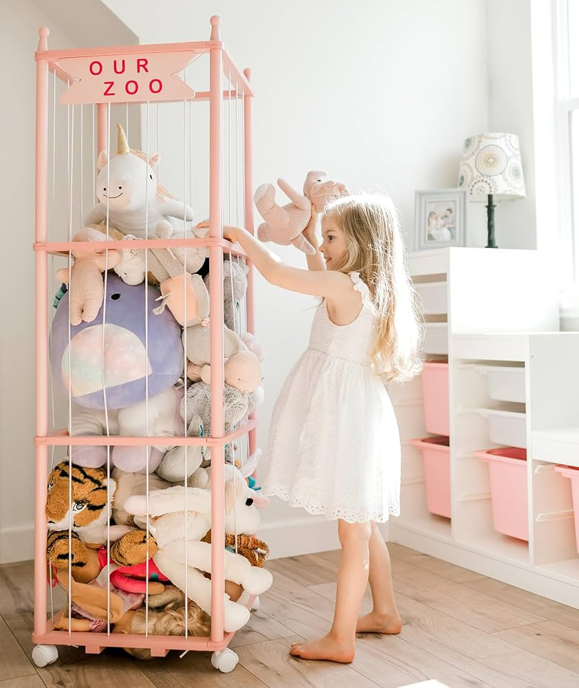 Mloong Stuffed Animal Zoo Storage, Pink Wood Stuffed Animal, Gift for Nursery Playroom Kidroom Be... | Amazon (US)