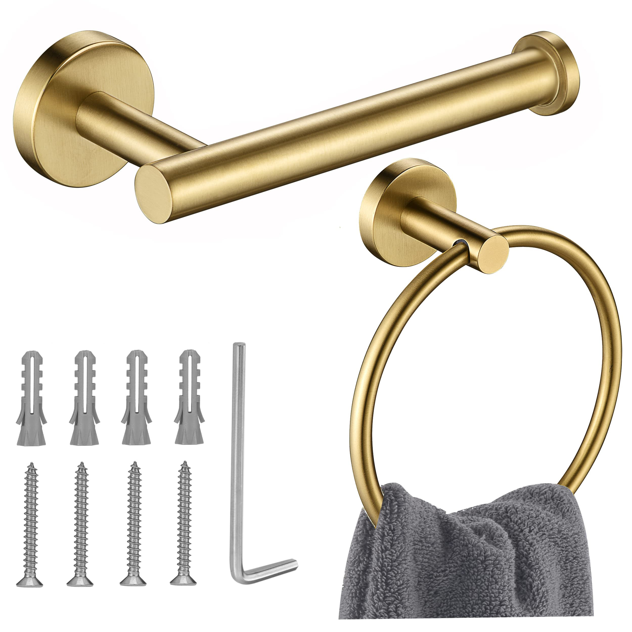 Gold Toilet Paper Holder, Towel Ring Set 2 Pieces Hand Towel Holder for Bathroom Hardware Accesso... | Amazon (US)