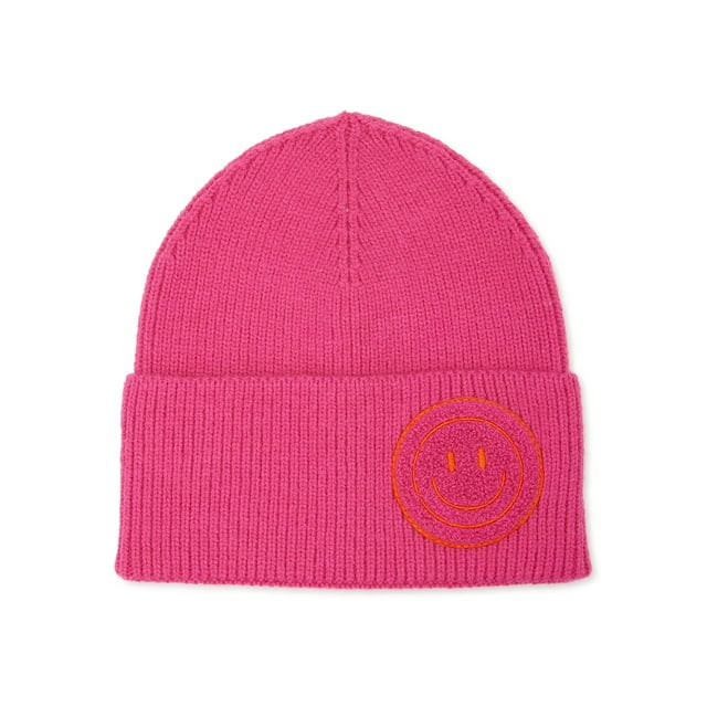 No Boundaries Women's Embroidered Women’s Rib Knit Beanie Fuchsia Thrill - Walmart.com | Walmart (US)