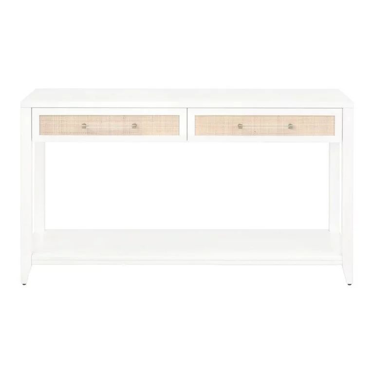 Holland 2-Drawer Console Table, Matte White, Natural, Brushed Brass | Walmart (US)