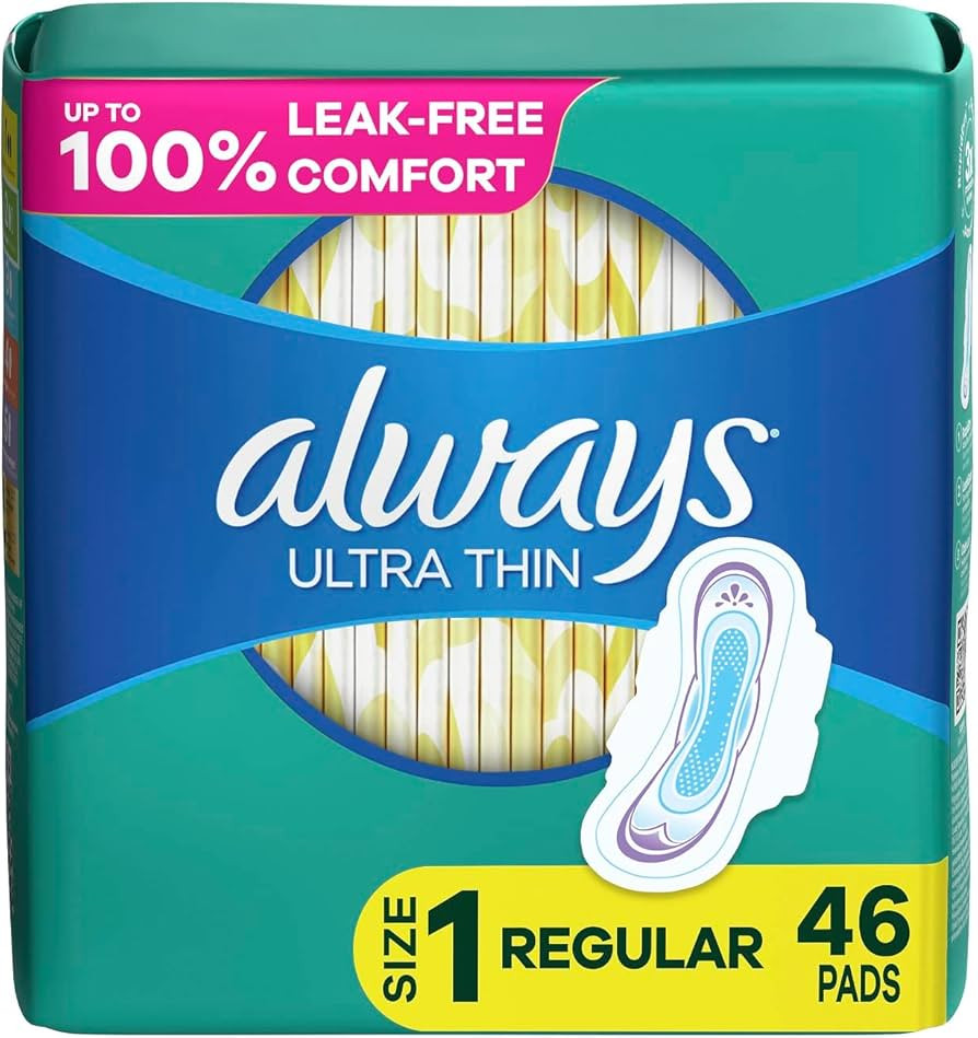 Always Ultra Thin, Feminine Pads For Women, Size 1 Regular Absorbency, With Wings, Unscented, 46 ... | Amazon (US)