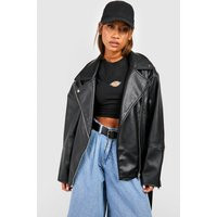 Womens Super Oversized Belted Moto Jacket - Black - 12 | boohoo (US & Canada)