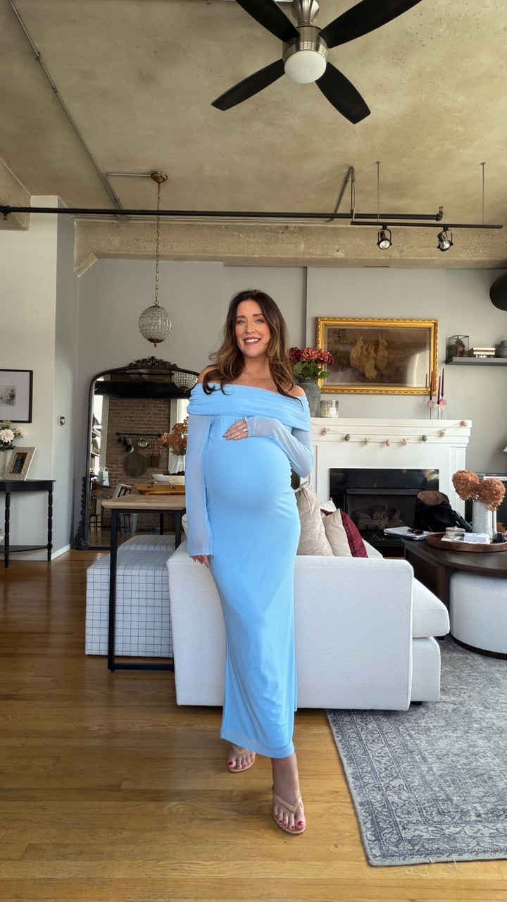 Pretty blue off the shoulder long sleeve maxi dress from Amazon 

#LTKootd #LTKBump #LTKBaby