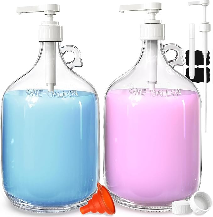2 Pack Gallon Glass Pump Bottle Dispensers with 3 Pumps and 2 Airtight Lids, Laundry Soap Dispens... | Amazon (US)
