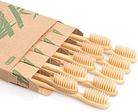 Daletu Bamboo Toothbrush, 10 PCS Biodegradable Wooden Toothbrushes, Natural BPA Free Soft Bristles W | Amazon (US)